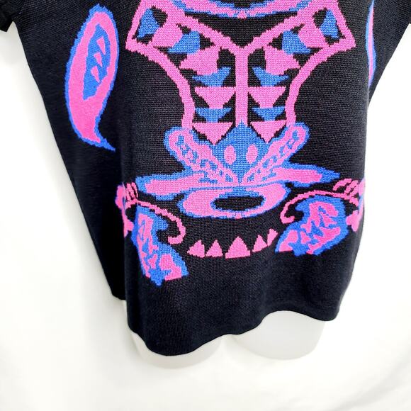 Allison Brittney Black & Pink Knit Short Sleeve Key Hole Cutout Back Sweater L - Picture 6 of 9